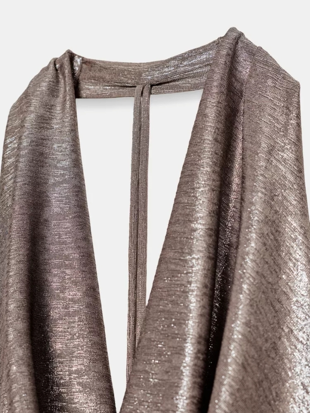 Zara Metallic Taupe Halter Draped Cowl Neck Top - Picture 6 of 8